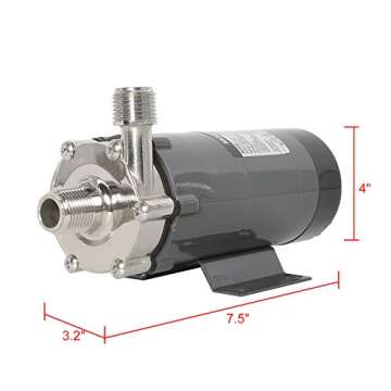 110V Magnetic Home Brewing System Beer Pump, Food Grade Stainless Steel Head with 1/2'' NPT Thread, ...