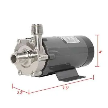 110V Magnetic Home Brewing System Beer Pump, Food Grade Stainless Steel Head with 1/2'' NPT Thread, ...