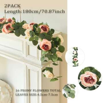 MISSPIN Eucalyptus Peony Rose Vine 2pcs Garland for Elegant Decor