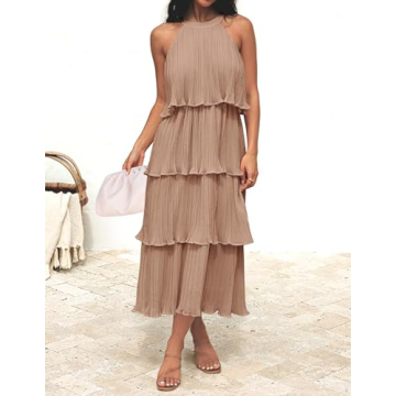 Stylish ZESICA Halter Neck Chiffon Midi Dress for Women