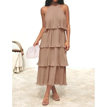 Stylish ZESICA Halter Neck Chiffon Midi Dress for Women