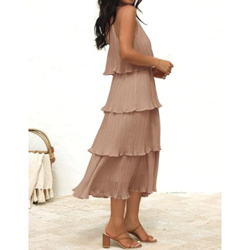 Stylish ZESICA Halter Neck Chiffon Midi Dress for Women