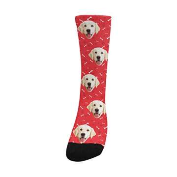Custom Personalized Printed Photo Socks, Turn Your Picture Face into Bones Cat Dog Tracks Paws Red C...