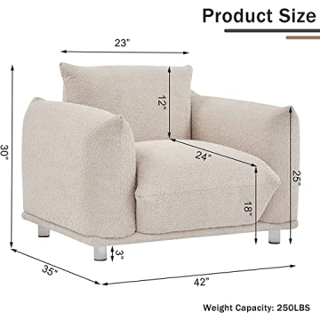 Mid Century Lambswool Fabric Sofa Chair for Living Rooms