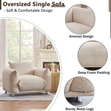 Mid Century Lambswool Fabric Sofa Chair for Living Rooms