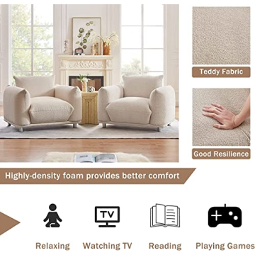 Mid Century Lambswool Fabric Sofa Chair for Living Rooms