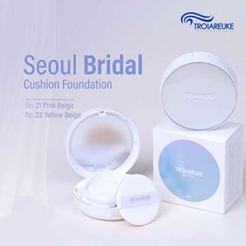 TROIAREUKE Seoul "Bridal" Cushion Foundation(#22, Yellow Beige), Korean Cushion Foundation, K-Beauty...