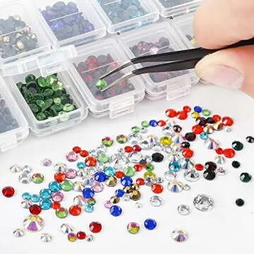 OUTUXED 7632pcs Hotfix Rhinestones for Craft Flatback Round Crystal Glass Gems Set with Clear Crystal and Clear AB 6 Sizes, 12 Mixed Color 3-4mm for DIY Craft