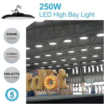 Upgrade 250W LED High Bay Light 35000lm (Eqv.1000W MH/HPS) Commercial Bay Lighting, 5000K LED UFO Hi...