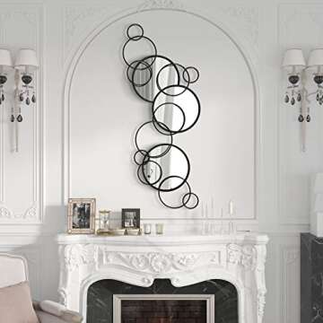 Joudia Decorative Wall Mirror, Modern Wall Mirrors for Living Room Decor Black Overlapping Metal Wal...