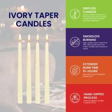 Ivory Taper Candles - 16 Pack Unscented Dripless Taper Candles - Long Candle Sticks - Perfect Tapered Candles for Home, Centerpieces Stick Candles, Tall Candles for Weddings, Parties Candlesticks