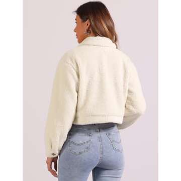 Allegra K Fuzzy Fleece Jacket for Women's Casual Faux Fur Button Winter Outerwear Short Coat Small Beige