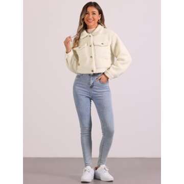 Allegra K Fuzzy Fleece Jacket for Women's Casual Faux Fur Button Winter Outerwear Short Coat Small Beige