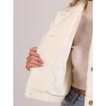 Allegra K Fuzzy Fleece Jacket for Women's Casual Faux Fur Button Winter Outerwear Short Coat Small Beige