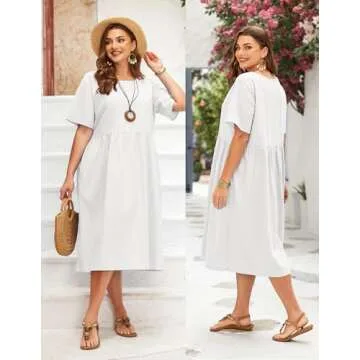 Comfortable Plus Size Cotton Linen Summer Dress with Pockets