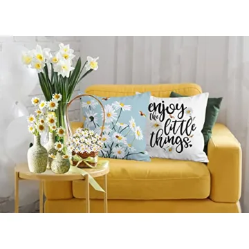 Hexagram Spring Daisy Pillow Covers Set of 4 for Home Decor
