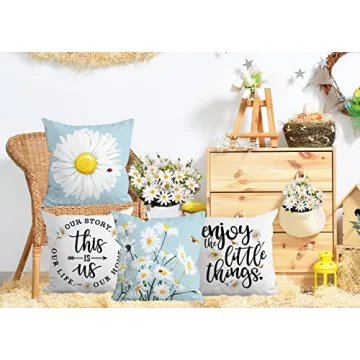 Hexagram Spring Daisy Pillow Covers Set of 4 for Home Decor