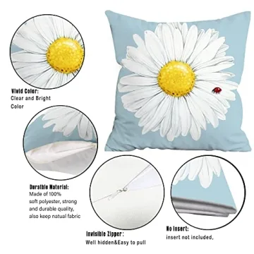 Hexagram Spring Daisy Pillow Covers Set of 4 for Home Decor