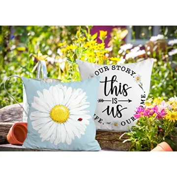 Hexagram Spring Daisy Pillow Covers Set of 4 for Home Decor