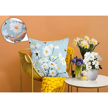 Hexagram Spring Daisy Pillow Covers Set of 4 for Home Decor
