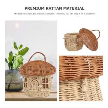 ARTIBETTER Rattan Storage Basket Mushroom Shape Decorative Woven Basket Fruit Basket Wall Hanging Storage Basket with Lid Photo Prop Kids Room Decoration Box