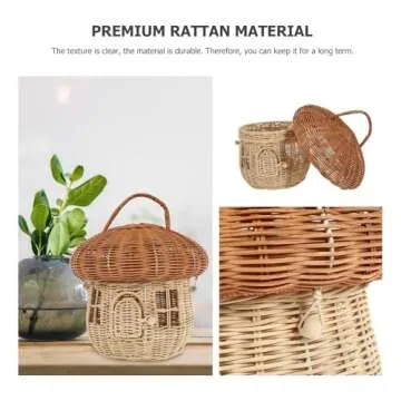 ARTIBETTER Rattan Storage Basket Mushroom Shape Decorative Woven Basket Fruit Basket Wall Hanging Storage Basket with Lid Photo Prop Kids Room Decoration Box