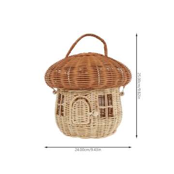 ARTIBETTER Rattan Storage Basket Mushroom Shape Decorative Woven Basket Fruit Basket Wall Hanging Storage Basket with Lid Photo Prop Kids Room Decoration Box