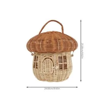 ARTIBETTER Rattan Storage Basket Mushroom Shape Decorative Woven Basket Fruit Basket Wall Hanging Storage Basket with Lid Photo Prop Kids Room Decoration Box