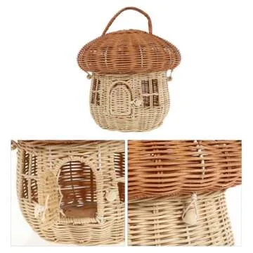 ARTIBETTER Rattan Storage Basket Mushroom Shape Decorative Woven Basket Fruit Basket Wall Hanging Storage Basket with Lid Photo Prop Kids Room Decoration Box