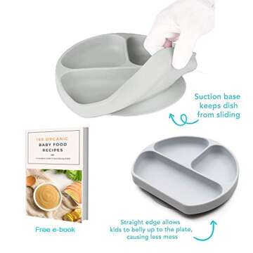 Silicone Suction Plates for Babies, Stick to High Chair Trays and Table, Divided Baby Dishes, Perfec...