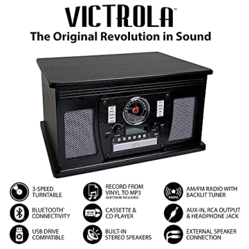 Victrola Bluetooth Record Player & Multimedia Center - 8-in-1