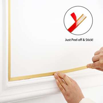 Gold Molding Trim Peel and Stick, Flexible Mirror Border Design, Wall Ceiling Floor Cabinet Tile Edge Moulding, 5m x 0.66cm