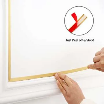Gold Molding Trim Peel and Stick, Flexible Mirror Border Design, Wall Ceiling Floor Cabinet Tile Edge Moulding, 5m x 0.66cm