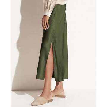 Women's 2024 Summer Satin Maxi Skirts High Waisted Fall Silk Casual A-Line Cocktail Party Long Skirt...