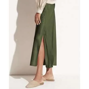 Women's 2024 Summer Satin Maxi Skirts High Waisted Fall Silk Casual A-Line Cocktail Party Long Skirt...