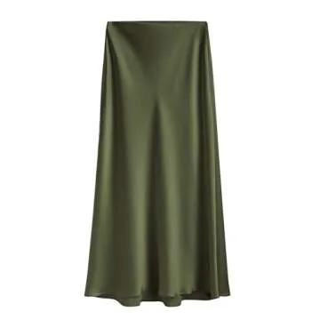 Women's 2024 Summer Satin Maxi Skirts High Waisted Fall Silk Casual A-Line Cocktail Party Long Skirt with Side Slit Army Green