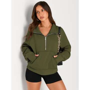 AUTOMET Women’s Stylish Fleece Half Zip Pullover Hoodie