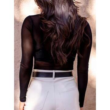 AGECODE Women's Sheer Ruched Long Sleeve Bodysuit