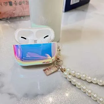 ZHIRUAN Compatible with Airpod Pro Case (2019) Earbuds Case Protective Cover Skin with Pearl Keychain Airpod Accessories Compatible with AirPod Charging Case (Colorful)
