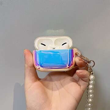 ZHIRUAN Compatible with Airpod Pro Case (2019) Earbuds Case Protective Cover Skin with Pearl Keychain Airpod Accessories Compatible with AirPod Charging Case (Colorful)