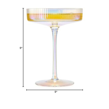 Vintage Art Deco Coupe Glasses, Martini, Champagne & Cocktail Ribbed Glass 7 oz | Set of 4 | Crystal, Manhattan, Cosmopolitan, Sidecar Cocktail Glassware for Champagne, Ripple Glassware - Gift Box