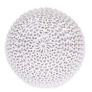 BIRDROCK HOME Round Pouf Ottoman | Cotton Braided Foot Stool with Bean Bag Filling | Boho Foot Rest for Living Room & Bedroom | Compact & Comfortable Seating, Lightweight & Soft | Ivory