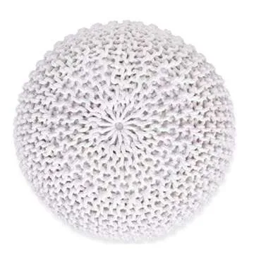 BIRDROCK HOME Round Pouf Ottoman | Cotton Braided Foot Stool with Bean Bag Filling | Boho Foot Rest for Living Room & Bedroom | Compact & Comfortable Seating, Lightweight & Soft | Ivory