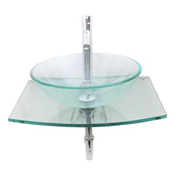 Renovators Supply Manufacturing Halo Glass Wall Mount Bathroom Sink 23 3/4 in. Tempered Glass Round Wall Hung Vessel Sink with Chrome Faucet and Sink Drain