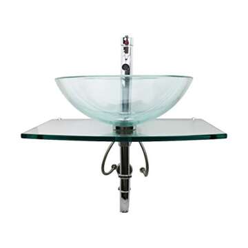 Renovators Supply Manufacturing Halo Glass Wall Mount Bathroom Sink 23 3/4 in. Tempered Glass Round Wall Hung Vessel Sink with Chrome Faucet and Sink Drain