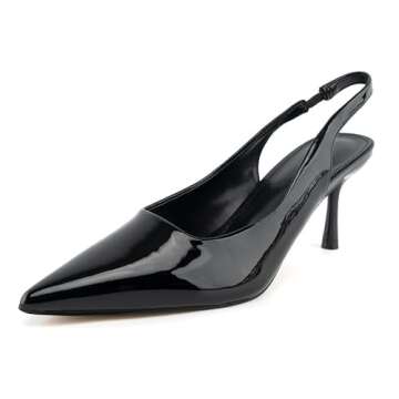 heelchic Metallic Pumps Shoes Women,Black Slingback Heels for Women,Sling Back Kitten Heels,Dress Shoes for Women Low Heels Comfortable, Black 6.5