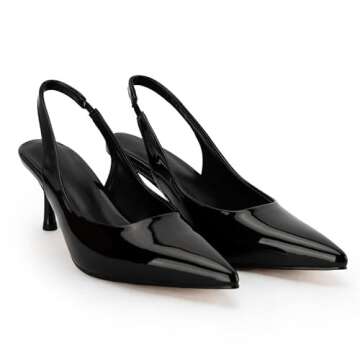 heelchic Metallic Pumps Shoes Women,Black Slingback Heels for Women,Sling Back Kitten Heels,Dress Shoes for Women Low Heels Comfortable, Black 6.5