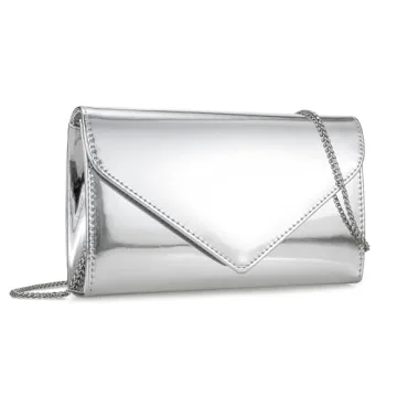 IXEBELLA Women’s Mirrored Metallic Faux Leather Evening Bag Glimmering Clutch Purse for Prom/Cockt...