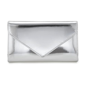 IXEBELLA Women’s Mirrored Metallic Faux Leather Evening Bag Glimmering Clutch Purse for Prom/Cocktail/Wedding/Party (Silver)