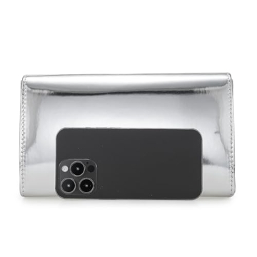 IXEBELLA Women’s Mirrored Metallic Faux Leather Evening Bag Glimmering Clutch Purse for Prom/Cocktail/Wedding/Party (Silver)